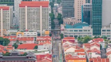 Hava görünümünde akşam timelapse Chinatown ve Singapur Downotwn