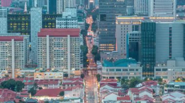 Chinatown ve Singapur Downotwn gün gece timelapse için havadan görünümü