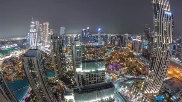 Aerial panorama of a big futuristic city night timelapse. Business bay and Downtown — Stok video