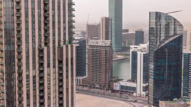 Aerial skyline of a big futuristic city timelapse. Business bay and Downtown — Vídeos de Stock