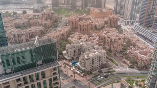 Aerial panoramic skyline of a big futuristic city timelapse. Business bay and Downtown — Video Stock