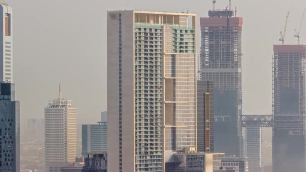 Flygfoto över Dubai International Financial Centre distrikt timelapse — Stockvideo