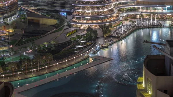 Paseo Marítimo Dubai Cantando Fuentes Fondo Arquitectura Timelapse Aéreo Gente —  Fotos de Stock