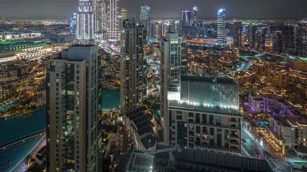 Vista Panorámica Aérea Gran Timelapse Nocturno Futurista Ciudad Bahía Negocios —  Fotos de Stock