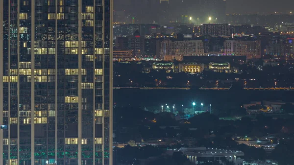Gebouwen Rond Deira Kreek Wijk Dubai Nacht Timelapse Hoge Torens — Stockfoto