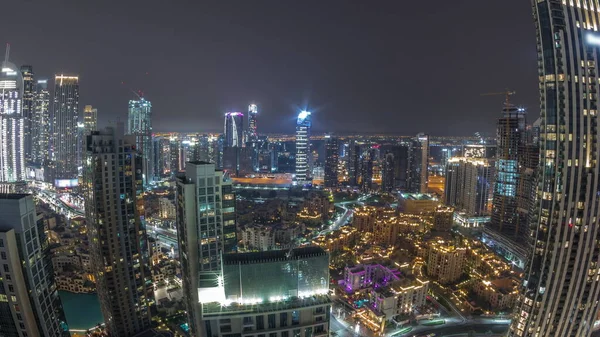Aerial Panoramic View Big Futuristic City All Night Timelapse Business — Stock Photo, Image