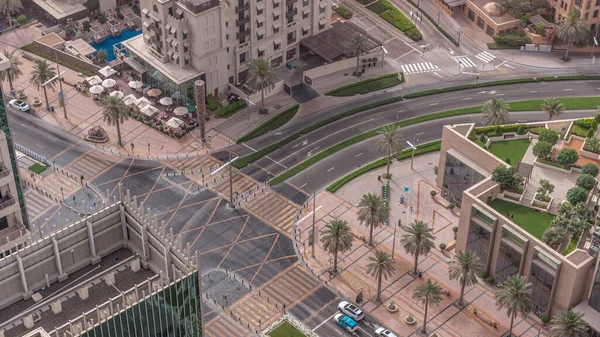 Druk Verkeer Kruising Van Weg Dubai Centrum Luchtfoto Timelapse Wandelboulevard — Stockfoto