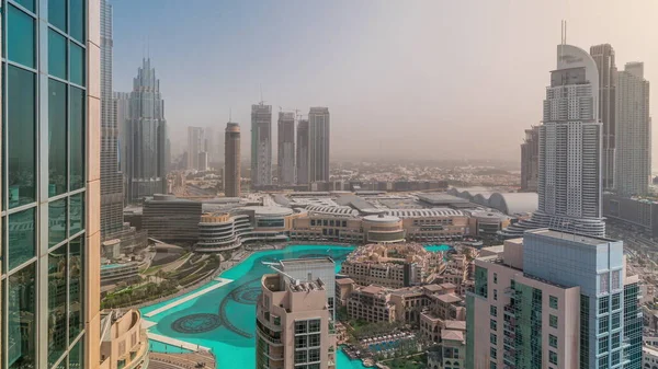 Dubaj Centru Města Fontánami Moderní Futuristickou Architekturou Celý Den Vzdušný — Stock fotografie