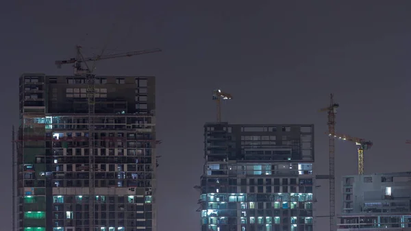 Edificios Altos Construcción Grúas Timelapse Del Centro Noche Avances Construcción —  Fotos de Stock