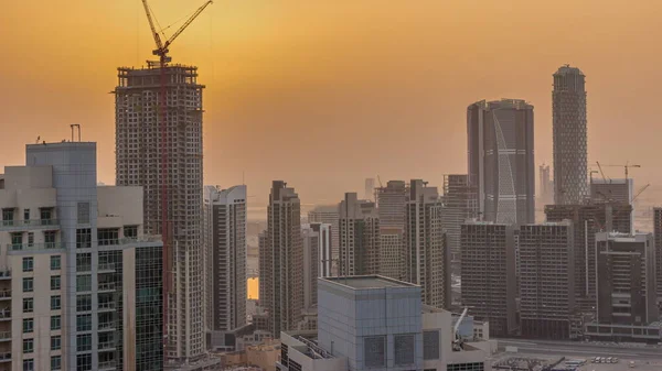 Büyük Fütüristik Şehir Zaman Diliminde Havadan Gün Doğumu Gökdelenleri Dubai — Stok fotoğraf