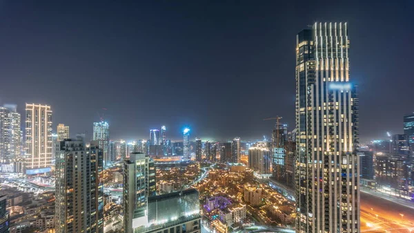 Tüm Gece Boyunca Şehrin Panoramik Görüntüsü Işıklar Kapalıyken Dubai Birleşik — Stok fotoğraf
