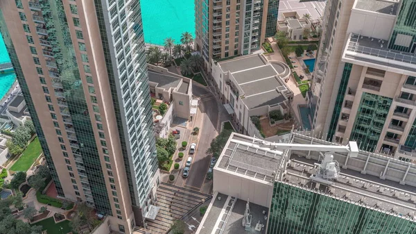 Dubai Downtown Fountains Modern Futuristic Architecture Aerial Timelapse Look View — Stock Photo, Image