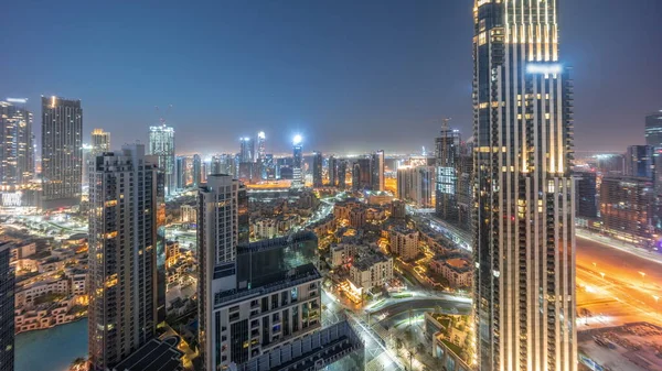 Panoramiczny Widok Lotu Ptaka Wielkie Futurystyczne Miasto Dnia Dzień Dubai — Zdjęcie stockowe