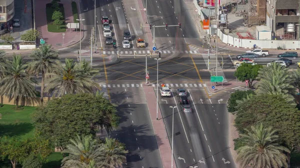 Traffic Road Intersection Barsha Heights Greens District Aerial Timelapse Dubai — Stock Photo, Image