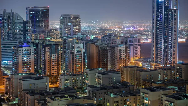 Wolkenkrabbers Barsha Heights District Laagbouw Greens District Luchtfoto Nachtelijke Tijdspanne — Stockfoto