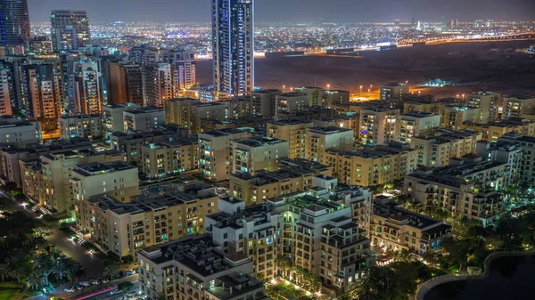 Lage Gebouwen Wijk Greens Wolkenkrabbers Wijk Barsha Heights Luchtfoto Nachtelijke — Stockfoto