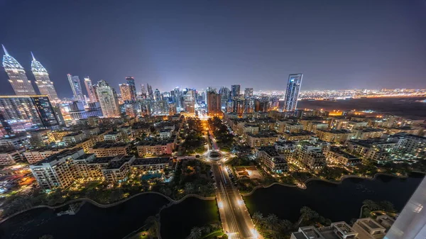 Panorama Rascacielos Distrito Barsha Heights Edificios Poca Altura Timelapse Aéreo —  Fotos de Stock