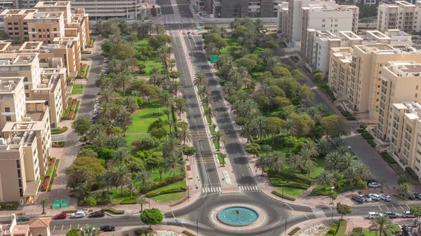 Traffic Road Intersection Roundabout Barsha Heights Greens District Aerial Timelapse — Stock Photo, Image