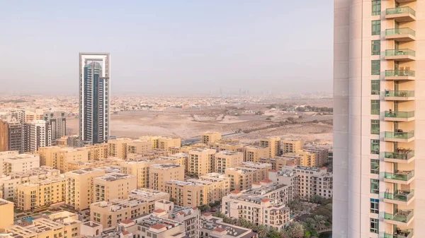 Rascacielos Distrito Barsha Heights Edificios Poca Altura Timelapse Aéreo Del —  Fotos de Stock