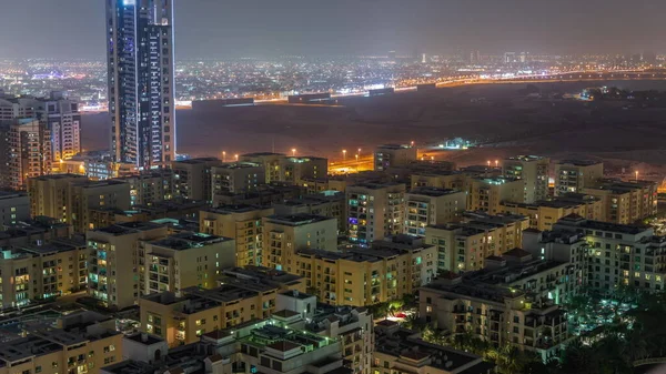 Arranha Céus Distrito Barsha Heights Edifícios Baixos Distrito Greens Noite — Fotografia de Stock