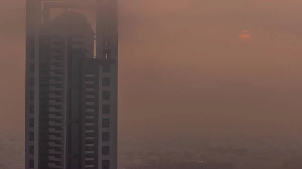 Salida Del Sol Sobre Rascacielos Distrito Barsha Heights Con Timelapse — Foto de Stock