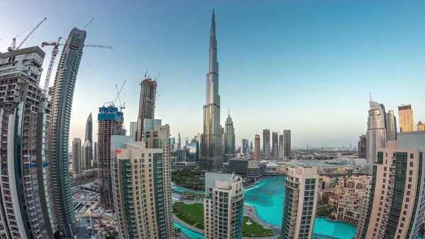 Dubai Downtown Cityscape Найвищими Хмарочосами Панорами День Ніч Перехідний Темпес — стокове фото
