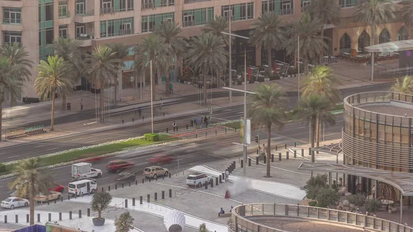 Bussy Traffic Road Dubai Downtown Aerial Timelapse Walking Boulevard Palms — Stock Photo, Image