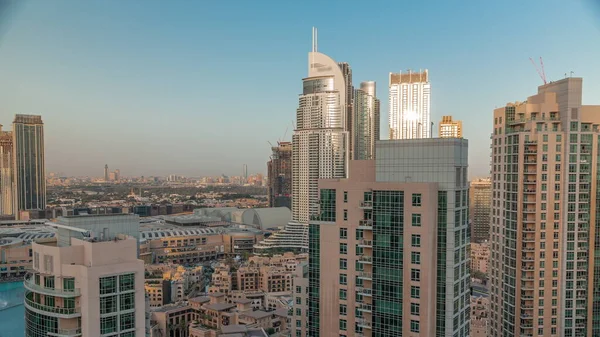 Aerial Skyline Buildings Downtown Dubai Timelapse Sunset Shopping Mall Traditional — Stock Photo, Image