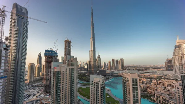 Panorama Dubai Downtown Cityscape Найвищими Хмарочосами Навколо Повітряного Дня Нічний — стокове фото
