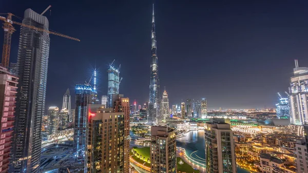 Dubai Downtown Cityscape Найвищими Хмарочосами Навколо Повітряного Панорамного Таймелапсу Протягом — стокове фото