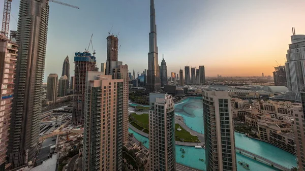 Dubai Downtown Cityscape Tallest Skyscrapers Aerial Panoramic Timelapse All Day — Stock Photo, Image