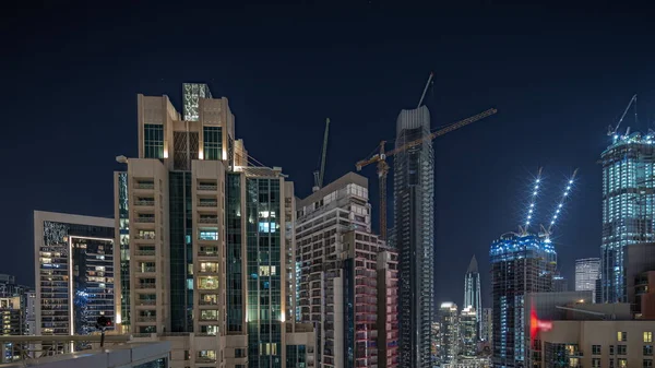 Panorama Mostrando Paisaje Urbano Aéreo Nocturno Timelapse Con Arquitectura Iluminada — Foto de Stock