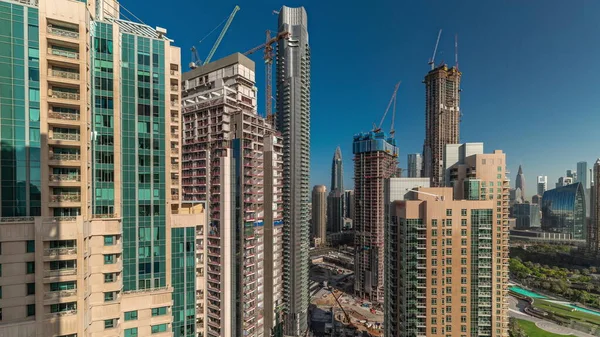 Aerial Cityscape Timelapse Сучасною Архітектурою Центрі Дубая Багато Високих Хмарочосів — стокове фото