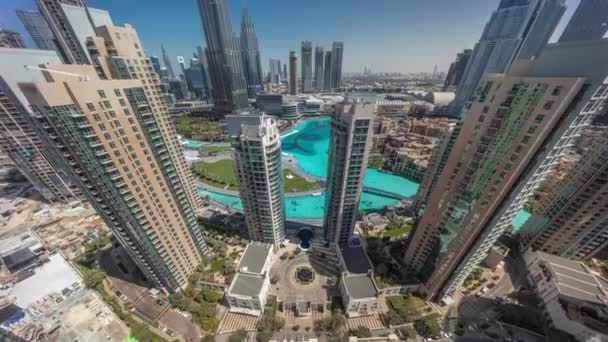 Dubai Downtown cityscape with tallest skyscrapers around aerial timelapse. — Stock Video