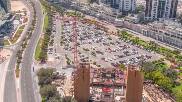 Aerial top view of parking lot cars of the business center timelapse — Stock Video