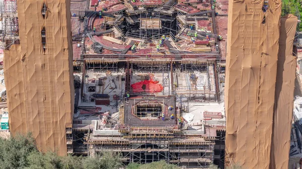 New Muslim Mosque Construction Aerial Timelapse Parking Reinforcement Concrete Works — Stock Photo, Image