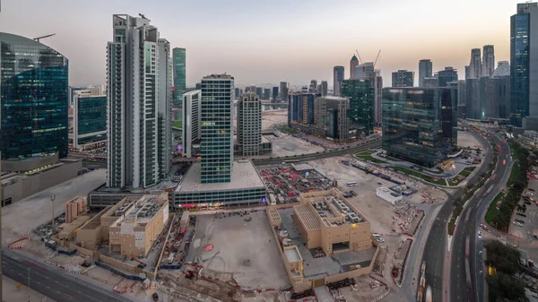 Business Bay Dubai Skyscrapers Water Canal Aerial Day Night Transition — Stock Photo, Image