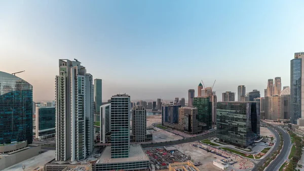 Business Bay Dubai Skyskrapor Med Vatten Kanal Antenn Timelapse Morgonen — Stockfoto