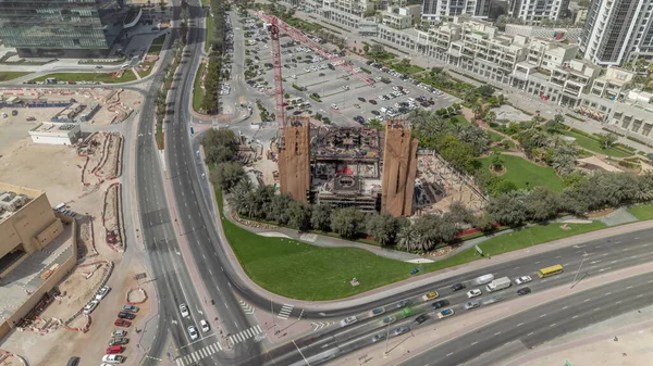 Vista Aérea Superior Los Coches Estacionamiento Del Centro Negocios Con — Foto de Stock