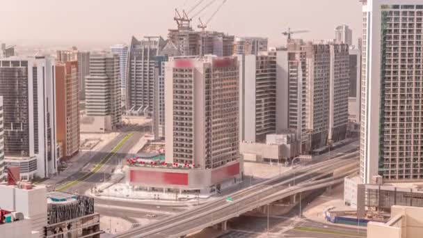Ουρανοξύστες στο Business Bay στο Dubai aerial timelapse, Ηνωμένα Αραβικά Εμιράτα — Αρχείο Βίντεο