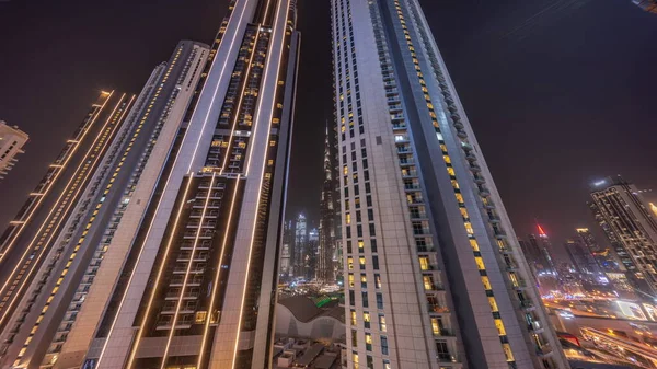 Nejvyšší Mrakodrapy Dívají Nahoru Pohled Centru Dubaje Nachází Bouleward Street — Stock fotografie