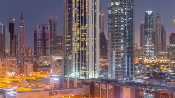 Panorama Edifícios Altos Torno Sheikh Zayed Road Difc Distrito Aéreo — Fotografia de Stock