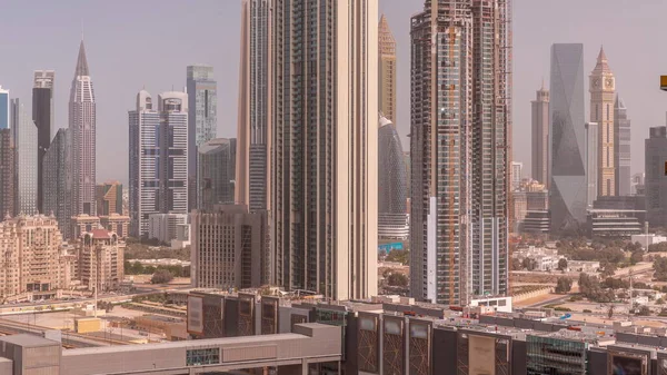 Sorban Magas Épületek Körül Sheikh Zayed Road Difc Kerület Légi — Stock Fotó