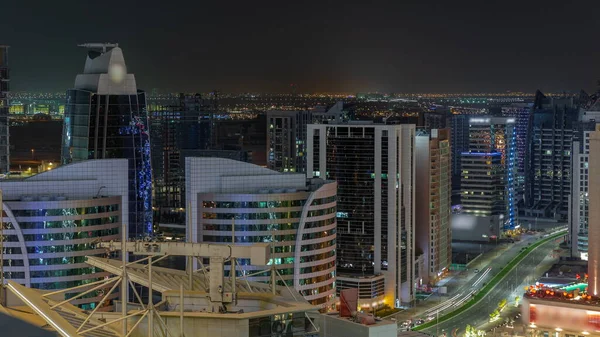 Rascacielos Bahía Negocios Dubai Timelapse Noche Aérea Torres Obras Construcción —  Fotos de Stock