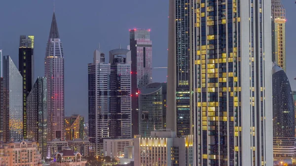 Fila Dos Edifícios Altos Torno Sheikh Zayed Road Difc Distrito — Fotografia de Stock