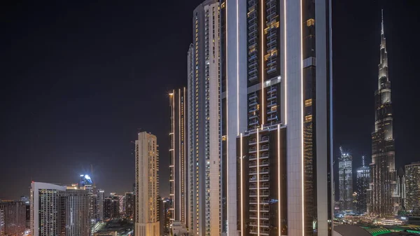 Mais Altos Arranha Céus Centro Cidade Dubai Baía Negócios Localizada — Fotografia de Stock