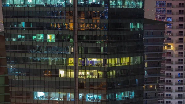 Janelas Iluminadas Noite Edifícios Escritórios Modernos Timelapse Arranha Céus Multi — Fotografia de Stock