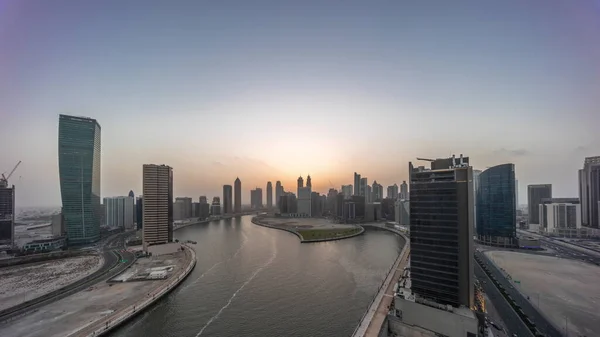 Városkép Felhőkarcolók Dubai Business Bay Vízcsatorna Antenna Légi Éjjel Nappal — Stock Fotó