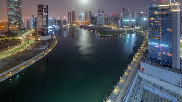 Cityscape Skyscrapers Dubai Business Bay Water Canal Aerial Night Day — Stock Photo, Image