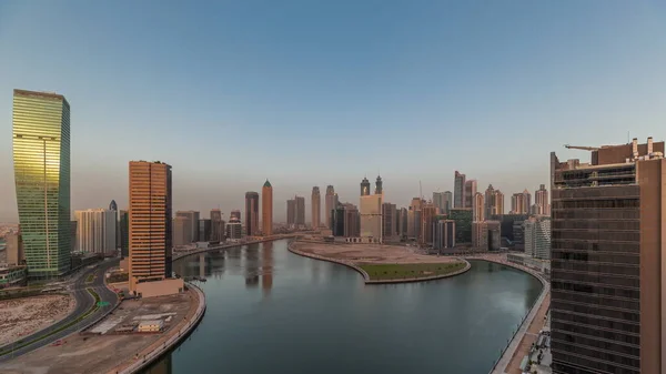 Cityscape Небоскребы Dubai Business Bay Водным Каналом Воздушный Панорамный Временной — стоковое фото
